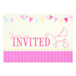Baby shower bunting stroller pink yellow invite