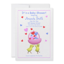 Baby Shower Chicks Hearts Basket Personalized Announcements