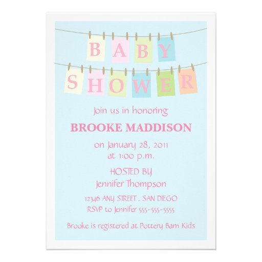 Baby Shower Clothesline-pink Custom Invitation
