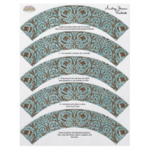 Baby Shower Cupcake Wrappers - Blue Brown Damask Full Color Flyer