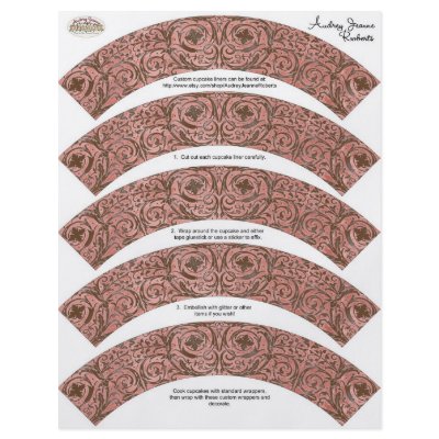 Baby Shower Cupcake Wrappers - Pink Brown Damask Full Color Flyer by AudreyJeanne