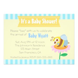Baby Shower: Cute baby Bee resting on flower Personalized Announcements