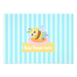 Baby Shower: Cute baby Bee resting on flower Personalized Announcements