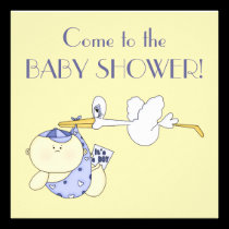 Baby Shower+Cute Baby Boy and Stork invitations