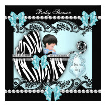 Baby Shower Cute Baby Boy Blue Zebra Lace invitations