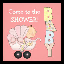 Baby Shower+Cute Baby Buggy/Pink invitations