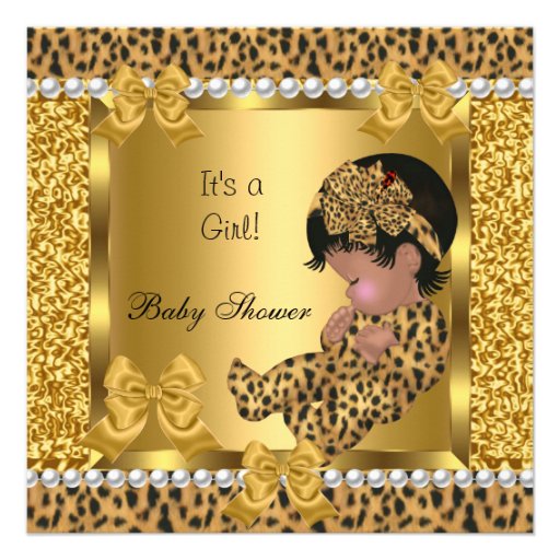 Baby Shower Cute Baby Girl Gold Leopard Custom Invite
