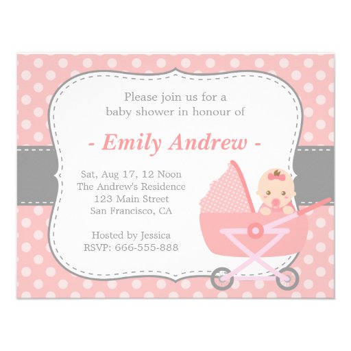 Baby Shower - Cute Baby Girl in Stroller Announcements