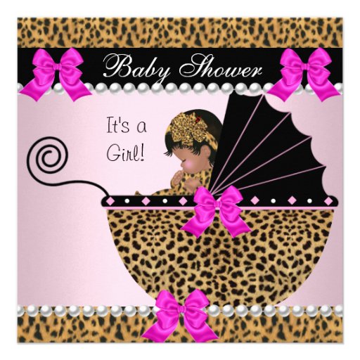 Baby Shower Cute Baby Girl Leopard Hot Pink Personalized Announcements