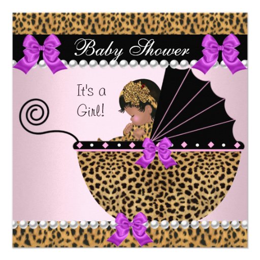 Baby Shower Cute Baby Girl Leopard Purple Pink Personalized Invite