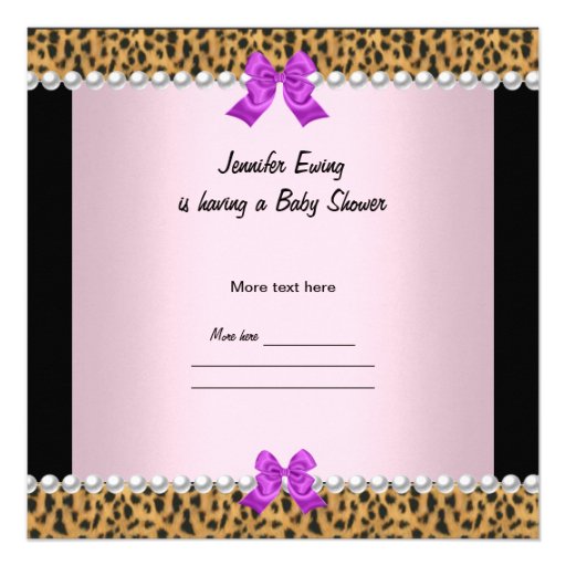 Baby Shower Cute Baby Girl Leopard Purple Pink Personalized Invite