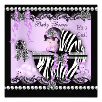 Baby Shower Cute Baby Girl Lilac Zebra Lace invitations