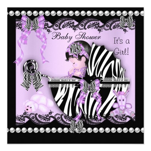 Baby Shower Cute Baby Girl Lilac Zebra Lace Custom Announcements