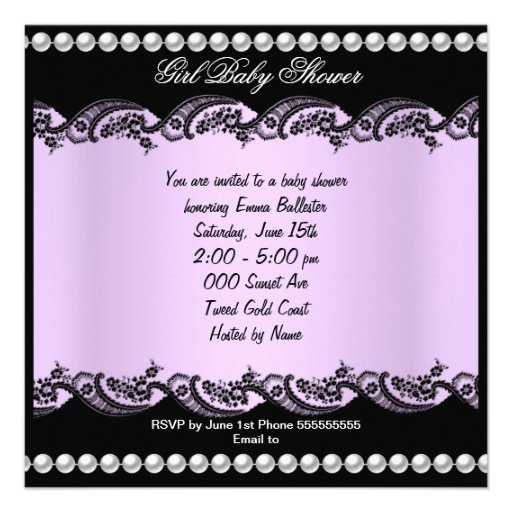 Baby Shower Cute Baby Girl Lilac Zebra Lace Custom Announcements