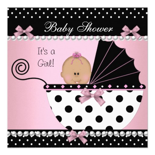 Baby Shower Cute Baby Girl Pink Black Bow Personalized Invite