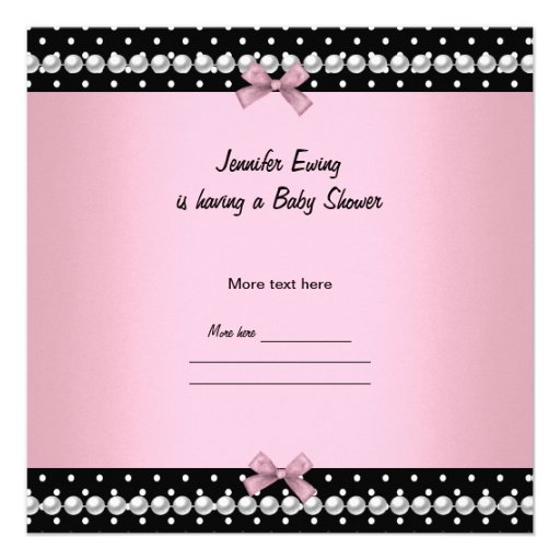 Baby Shower Cute Baby Girl Pink Black Bow Personalized Invite
