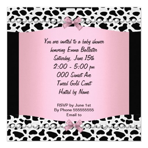 Baby Shower Cute Baby Girl Pink Cow Print Invitations