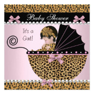 Baby Shower Cute Baby Girl Pink Leopard Bow Invites