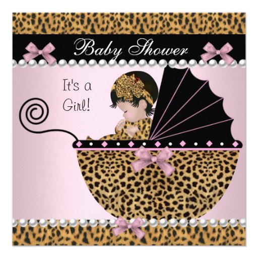 Baby Shower Cute Baby Girl Pink Leopard Bow Invites