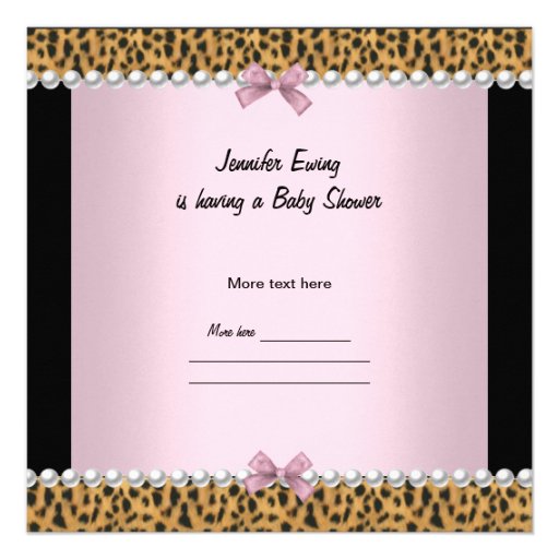Baby Shower Cute Baby Girl Pink Leopard Bow Invites