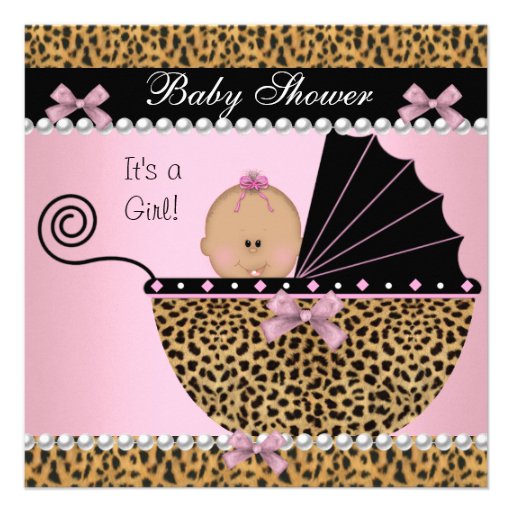 Baby Shower Cute Baby Girl Pink Leopard Invitation from Zazzle.com