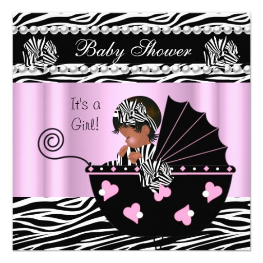 Baby Shower Cute Baby Girl Pink Zebra Bow Personalized Announcement
