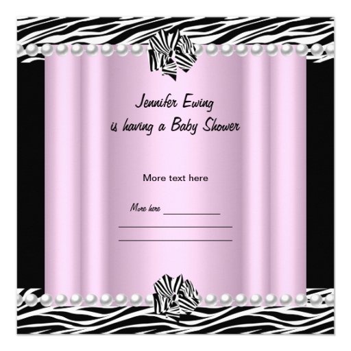 Baby Shower Cute Baby Girl Pink Zebra Bow Personalized Announcement