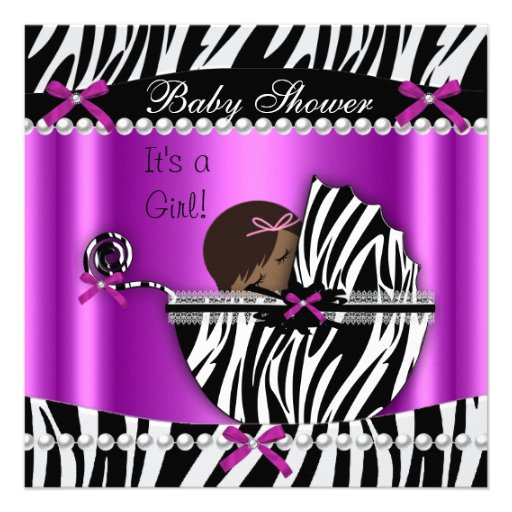 Baby Shower Cute Baby Girl Pink Zebra Announcements