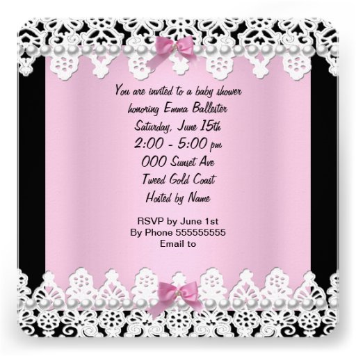 Baby Shower Cute Baby Girl Pink Zebra Lace a Custom Invites