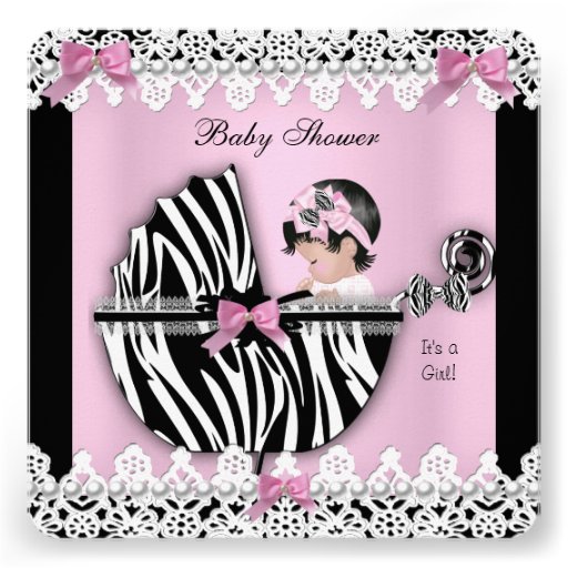 Baby Shower Cute Baby Girl Pink Zebra Lace a Custom Invites