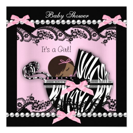 Baby Shower Cute Baby Girl Pink Zebra Lace Announcement