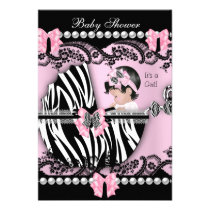 Baby Shower Cute Baby Girl Pink Zebra Lace invitations