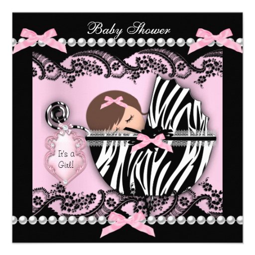 Baby Shower Cute Baby Girl Pink Zebra Lace Invitation