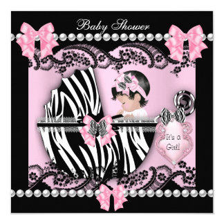 Baby Shower Cute Baby Girl Pink Zebra Lace Invitation