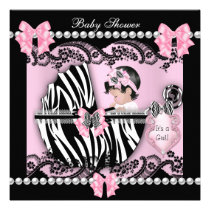 Baby Shower Cute Baby Girl Pink Zebra Lace invitations