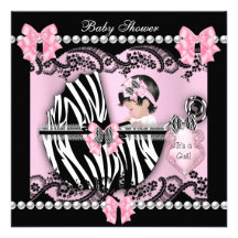 Baby Shower Cute Baby Girl Pink Zebra Lace Invites
