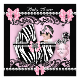 Baby Shower Cute Baby Girl Pink Zebra Lace Invites