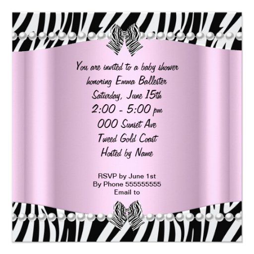 Baby Shower Cute Baby Girl Pink Zebra Pram Personalized Invite