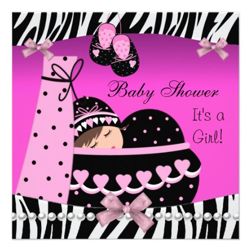 Baby Shower Cute Baby Girl Pink Zebra Print Personalized Invite