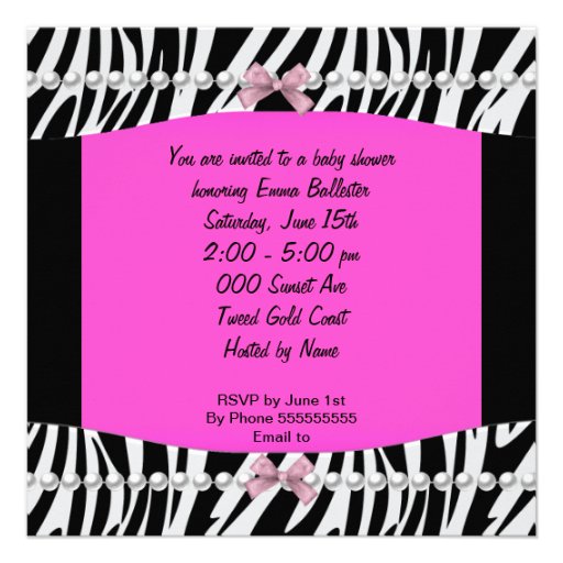 Baby Shower Cute Baby Girl Pink Zebra Print Personalized Invite