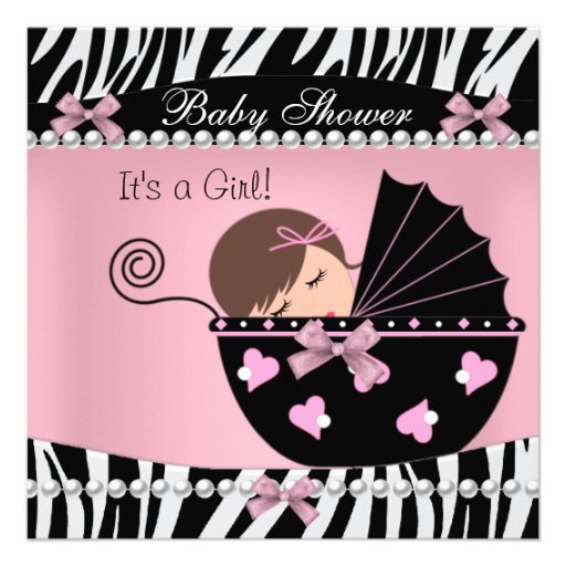 Baby Shower Cute Baby Girl Pink Zebra Print Invites