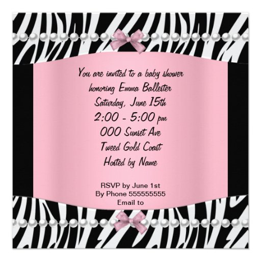 Baby Shower Cute Baby Girl Pink Zebra Print Invites