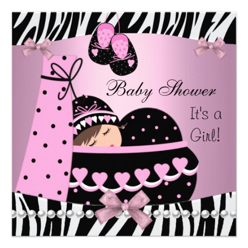Baby Shower Cute Baby Girl Pink Zebra Print Personalized Invitations