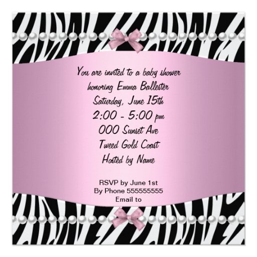 Baby Shower Cute Baby Girl Pink Zebra Print Personalized Invitations