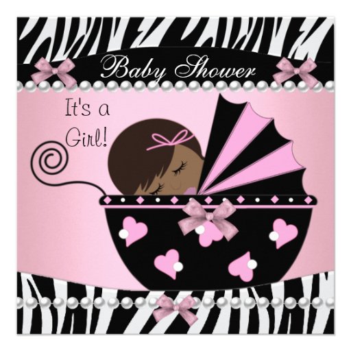 Baby Shower Cute Baby Girl Pink Zebra Print Announcements