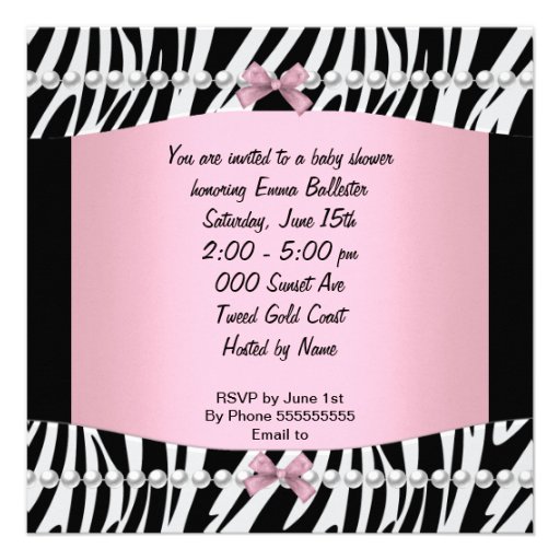 Baby Shower Cute Baby Girl Pink Zebra Print Announcements