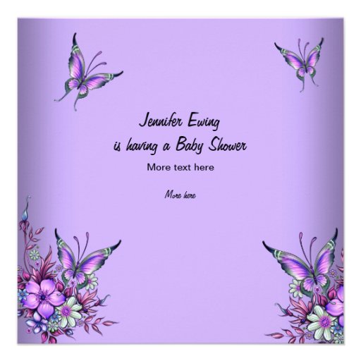 Baby Shower Cute Baby Girl Purple Butterfly 2 Custom Invites