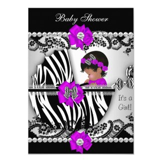 Baby Shower Cute Baby Girl Zebra Purple Pink Black Card