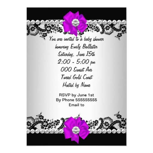 Baby Shower Cute Baby Girl Zebra Purple Pink Black Custom Invites
