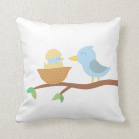Baby Shower: Cute blue bird with just hatched baby Pillows